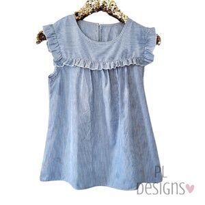 Shein Lune Stripe Blue Pinstripe Popover Sleeveless Top Ruffles NWOT
